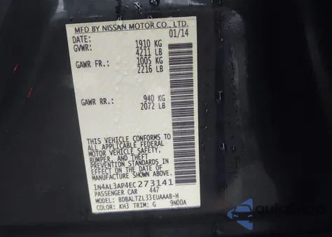 2014 Nissan Altima 2.5 Sv z USA, uszkodzony, nr VIN 1N4AL3AP4EC273141